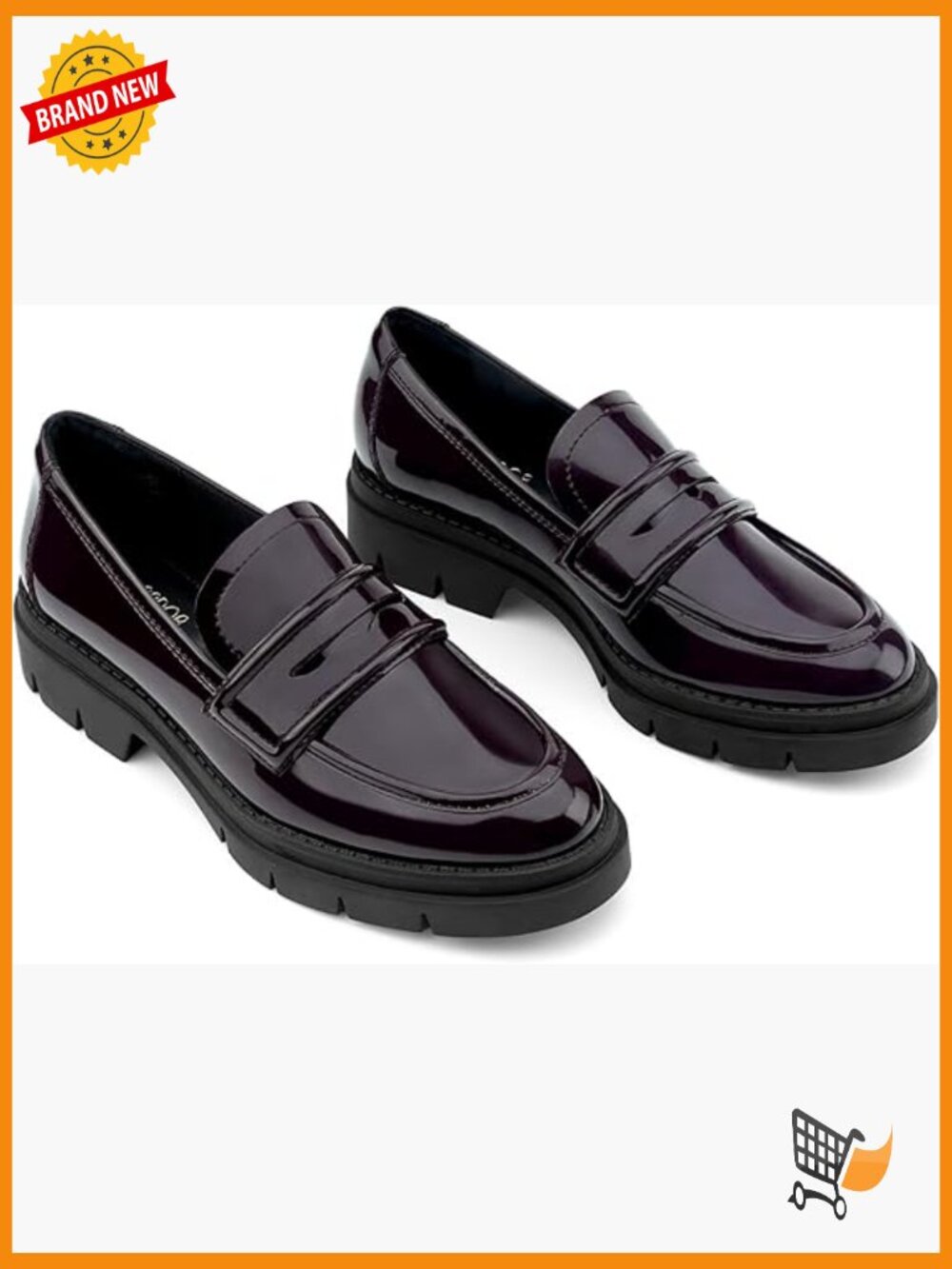 Chunky Lug Sole Loafers Slip On Penny Loafer Comfort Round Toe Mid Heels
